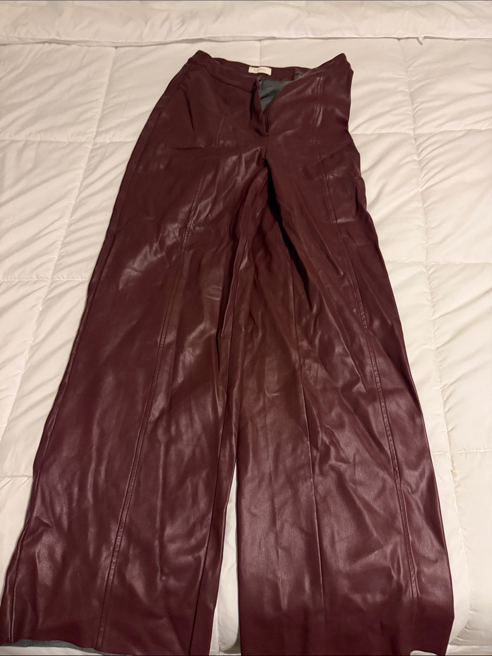 Meshki Wide-Leg Faux Leather Pants in Burgundy Wine